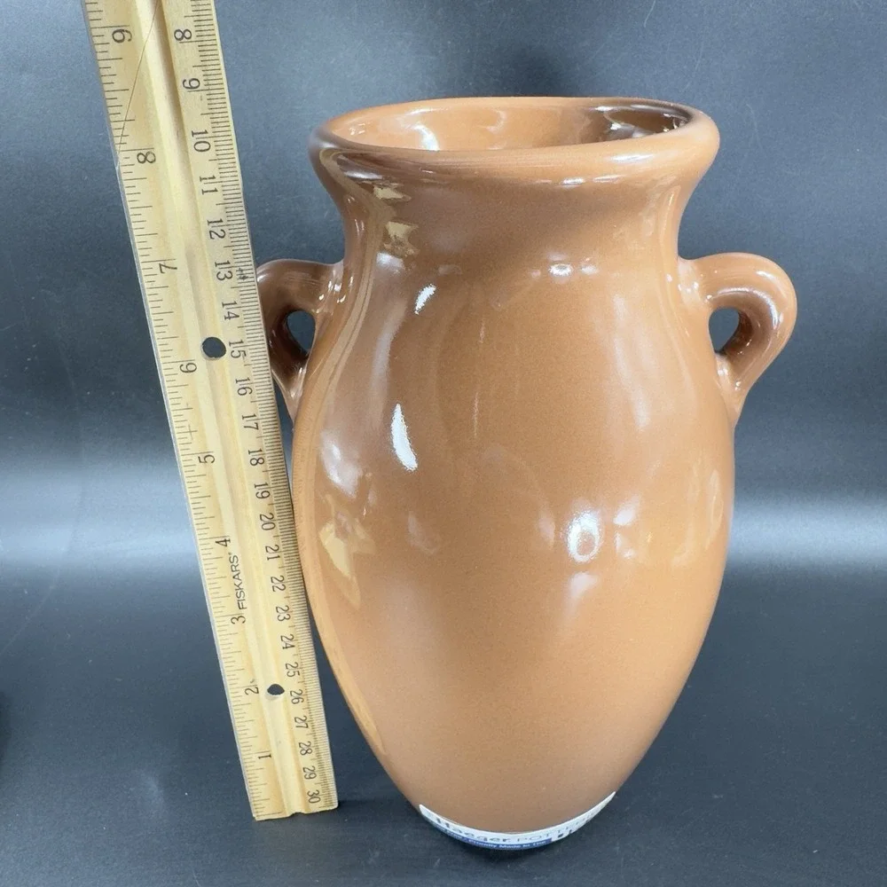 Haeger Pottery Brown Glaze Vase Vessel Jug With Small Handles Original Label USA